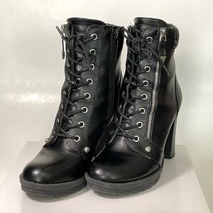 Guess Black Lace-Up Ankle Boots